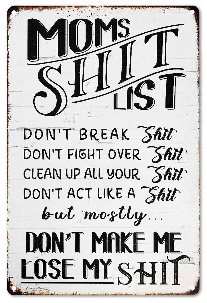 CrazySign Funny Home Sign Kitchen Door Wall Decor - Moms Shit List Kitchen Sign 8 x 12 Inch (223) - Image 1